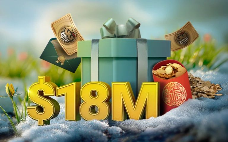 Room promotion poster with a gift box and an eighteen-million prize pool