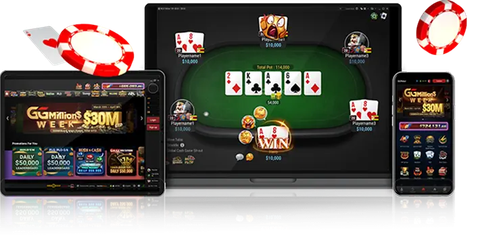 GGPoker mobile client next to the laptop version: identical lobby